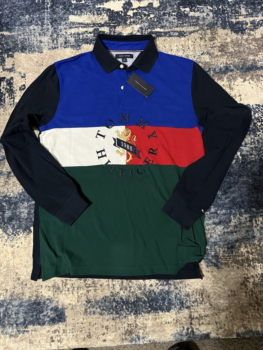 Size L- Tommy Hilfiger Vintage Big Crest Rugby Long Sleeve Shirt Colorblock